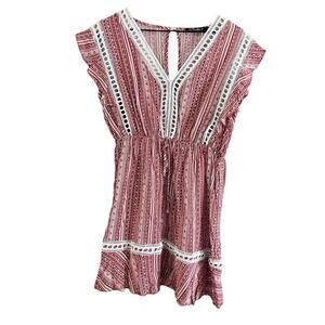 Simplee from Amazon Red & White Boho Mini Dress Large